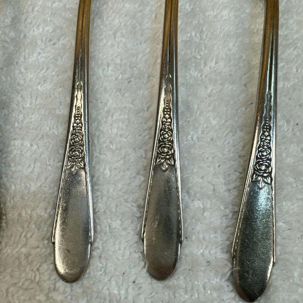 7 Vintage Wm Rogers & Son Gardenia Silverplate Flatware Teaspoons
